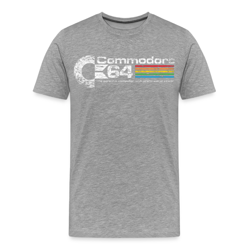 Fashion Herren Gaming Top Commodore T-Shirt Retro Streetwear 100 % Baumwolle - Grau meliert