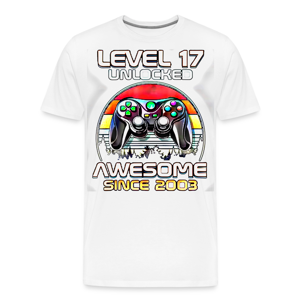 Gamer T-Shirt Top Level 17 Unlocked Fashion Herren Streetwear 100% Baumwolle - Weiß