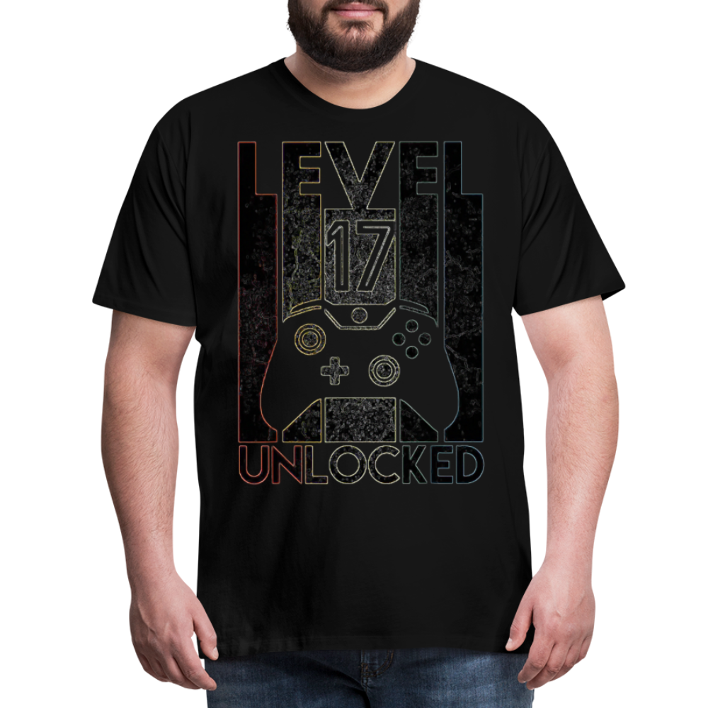 Gamer T-Shirt Top Level 17 Unlocked Fashion Herren Streetwear 100% Baumwolle - Schwarz