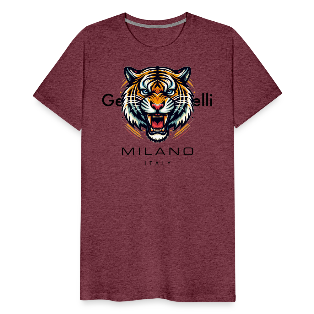 Männer T-Shirt Rundhals Unisex Tiger Sommer Streetwear Tank Top 100% Baumwolle - Bordeauxrot meliert