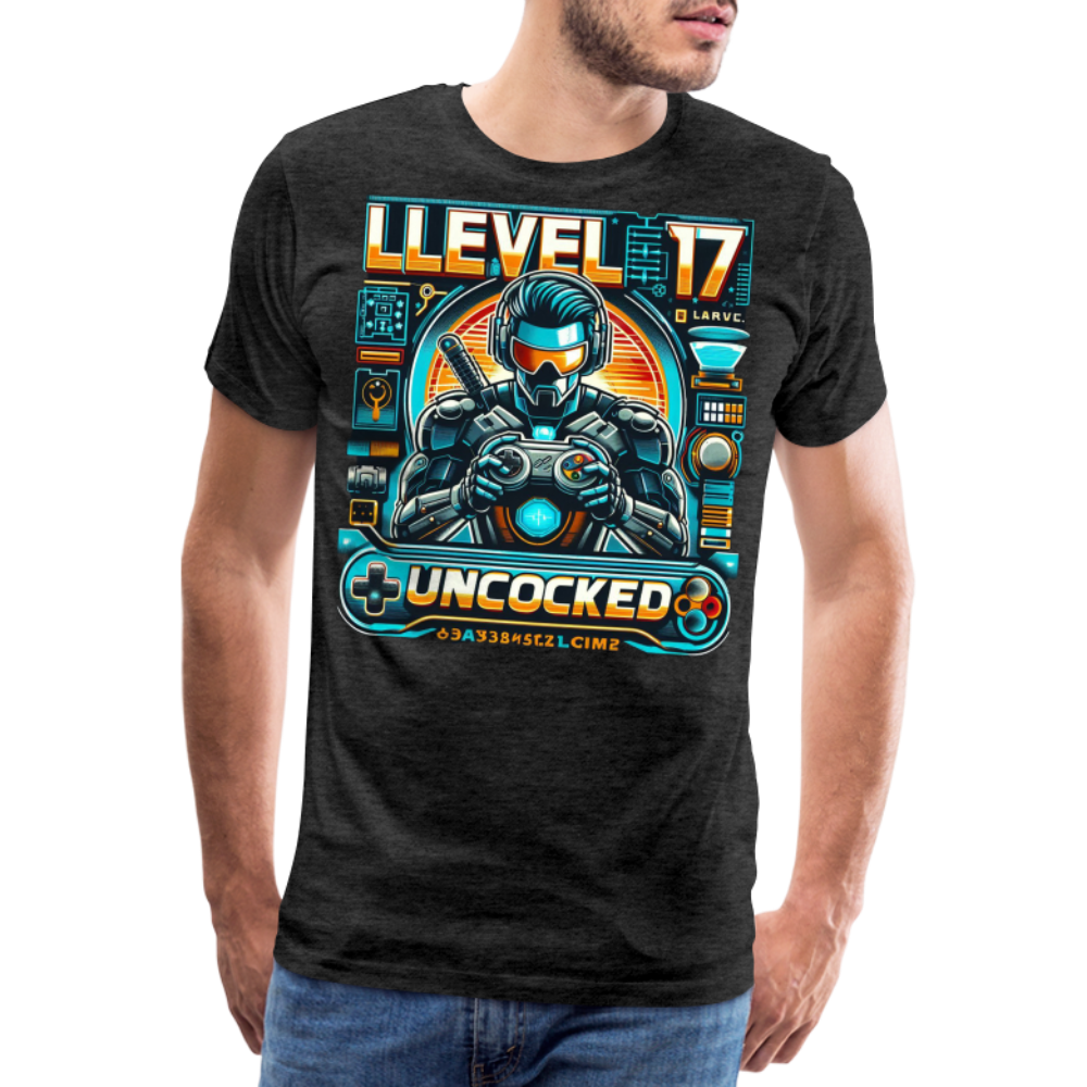 Gamer T-Shirt Top Level 17 Unlocked Fashion Herren Streetwear 100% Baumwolle - Anthrazit