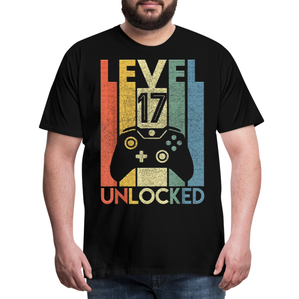 Gamer T-Shirt Top Level 17 Unlocked Fashion Herren Streetwear 100% Baumwolle - Schwarz