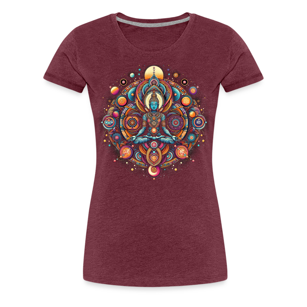 Damen Sommer Top Spirituelles Yoga T-Shirt Rundhals Streetwear lockeres Damentop - Bordeauxrot meliert