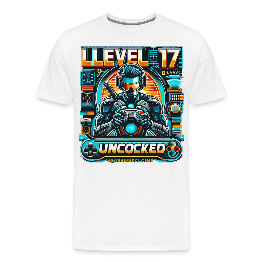 Gamer T-Shirt Top Level 17 Unlocked Fashion Herren Streetwear 100% Baumwolle - Weiß