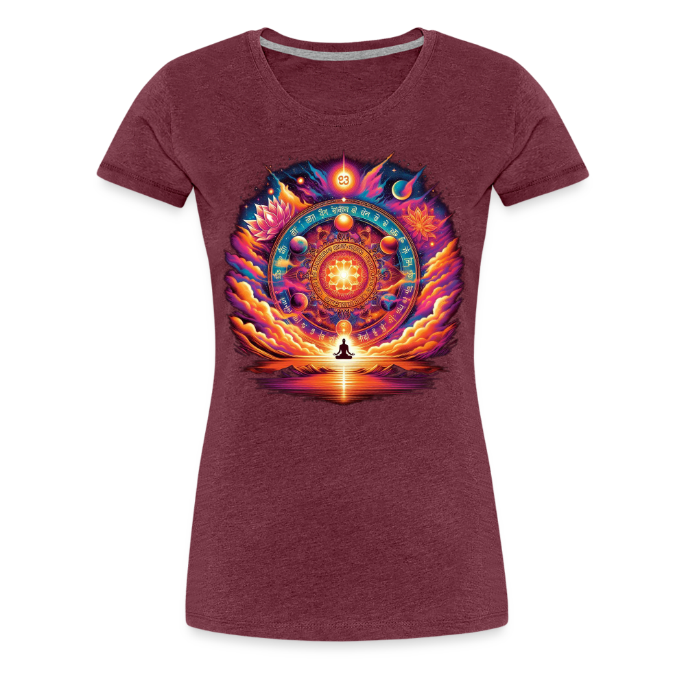 Damen Sommer Top Spirituelles Yoga T-Shirt Rundhals Streetwear lockeres Damentop - Bordeauxrot meliert