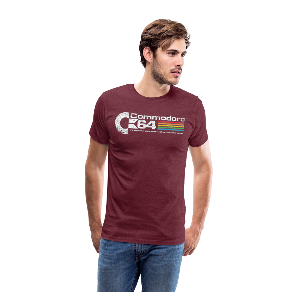 Fashion Herren Gaming Top Commodore T-Shirt Retro Streetwear 100 % Baumwolle - Bordeauxrot meliert