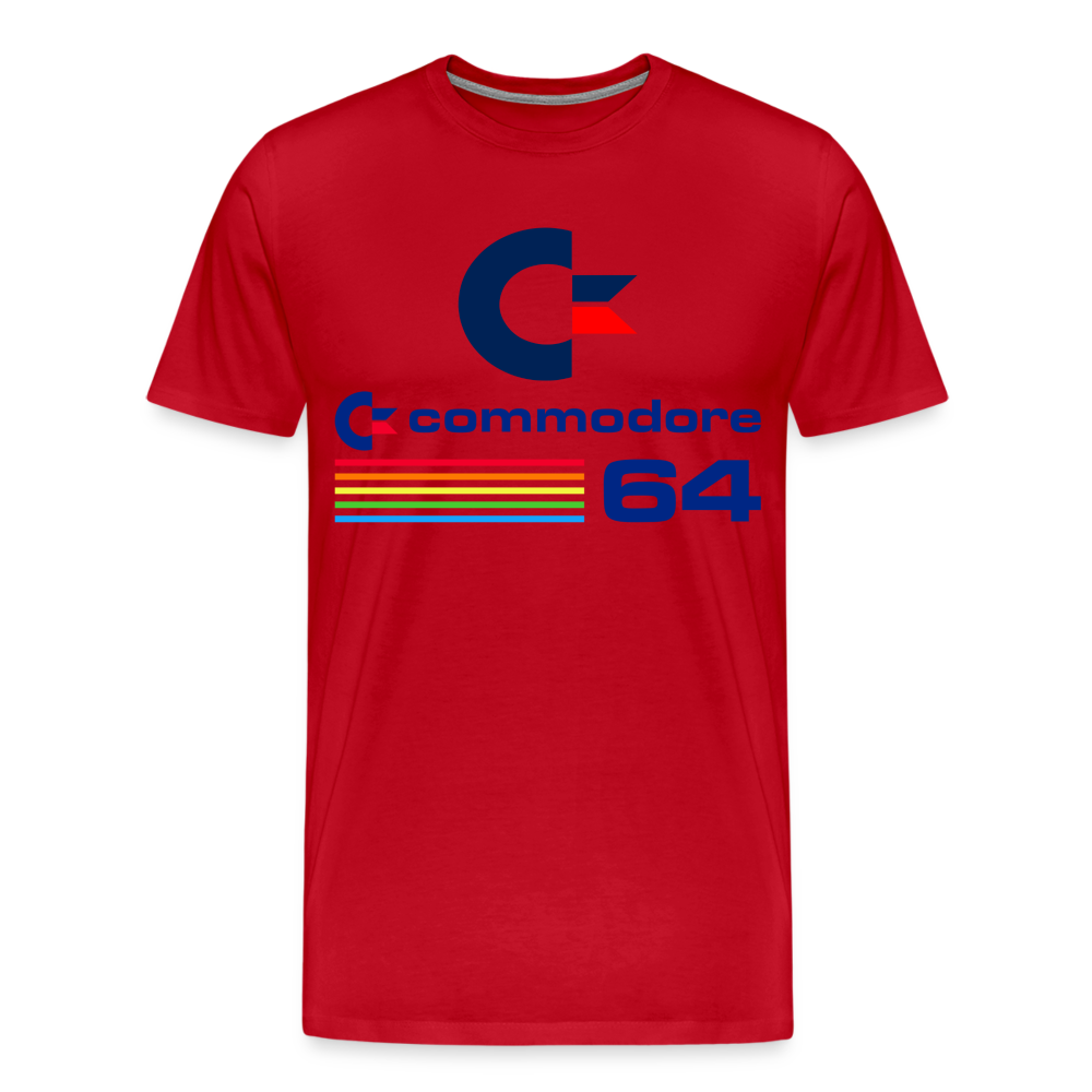Fashion Herren Gaming Top Commodore T-Shirt Retro Streetwear 100 % Baumwolle - Rot