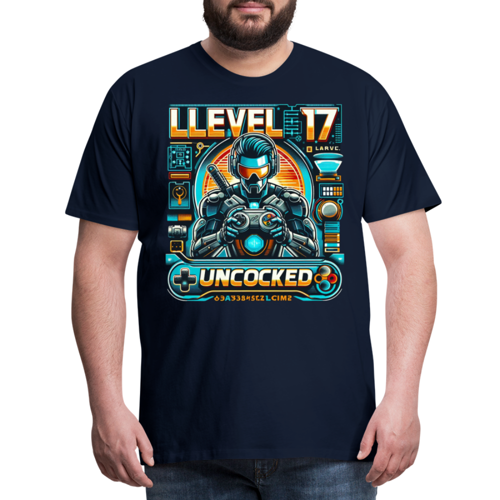 Gamer T-Shirt Top Level 17 Unlocked Fashion Herren Streetwear 100% Baumwolle - Navy