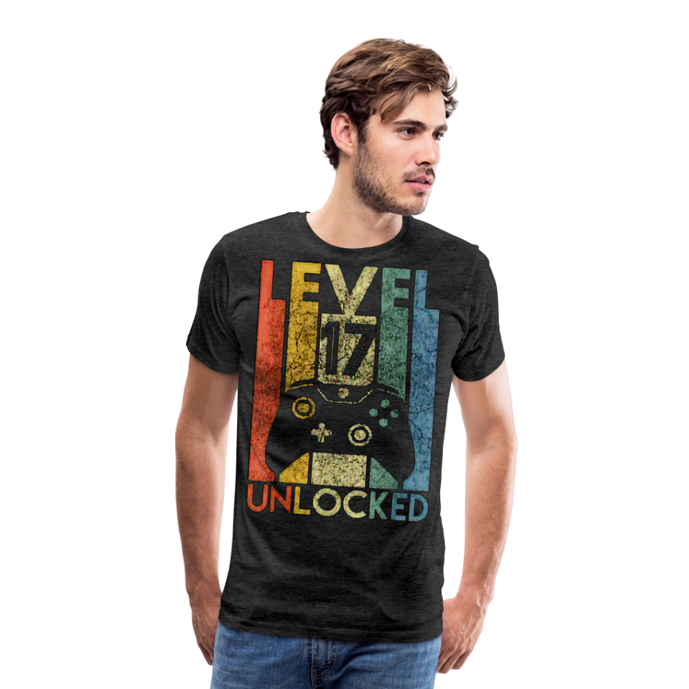 Gamer T-Shirt Top Level 17 Unlocked Fashion Herren Streetwear 100% Baumwolle - Anthrazit