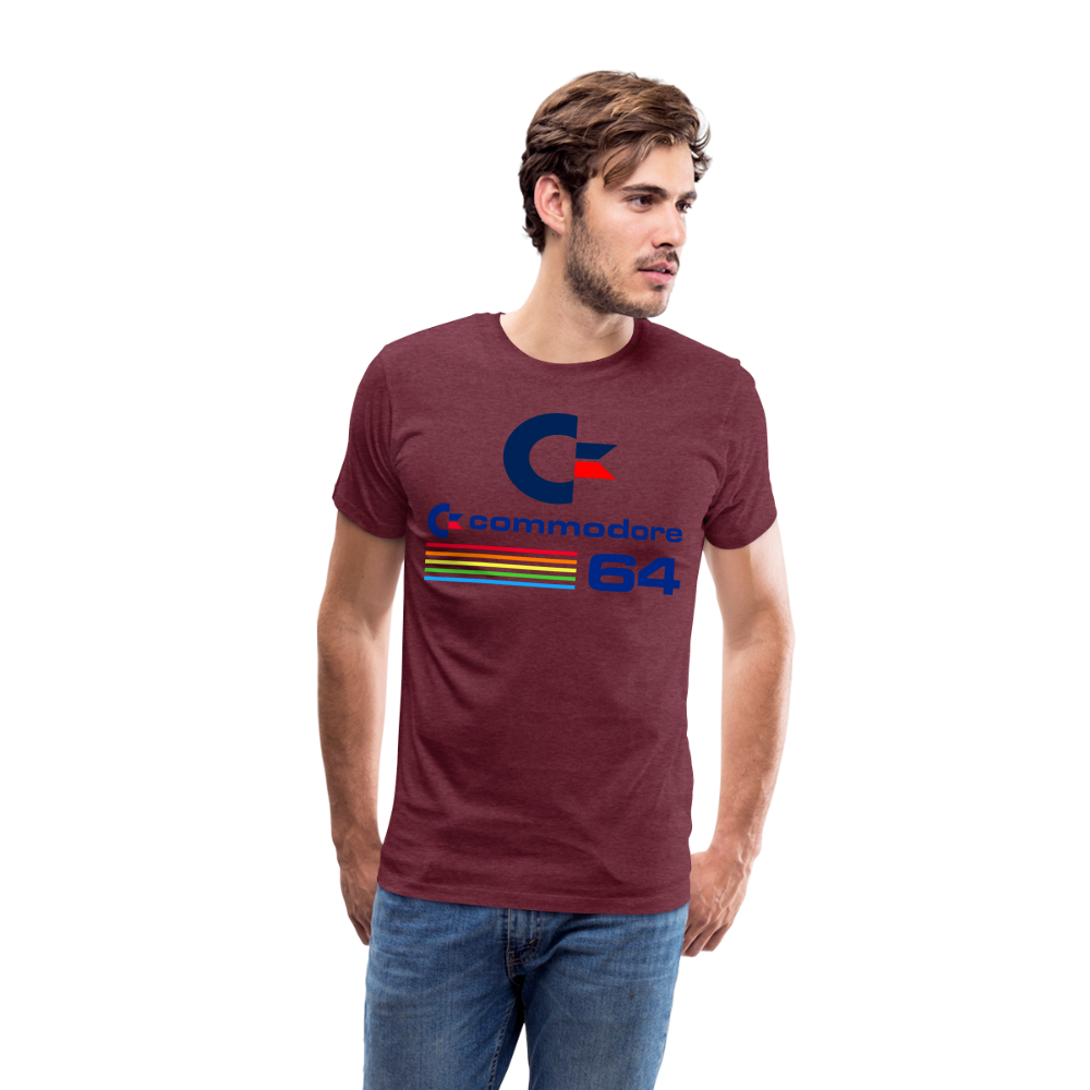 Fashion Herren Gaming Top Commodore T-Shirt Retro Streetwear 100 % Baumwolle - Bordeauxrot meliert