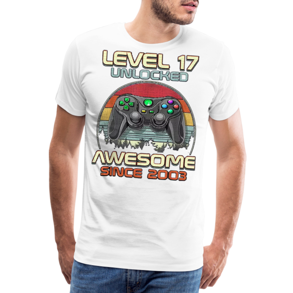 Gamer T-Shirt Top Level 17 Unlocked Fashion Herren Streetwear 100% Baumwolle - Weiß