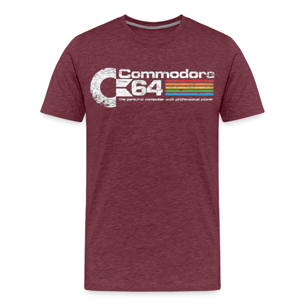 Fashion Herren Gaming Top Commodore T-Shirt Retro Streetwear 100 % Baumwolle - Bordeauxrot meliert