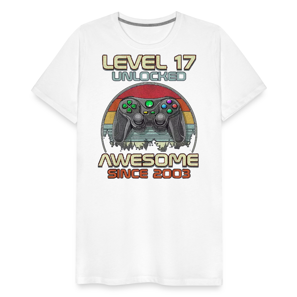 Gamer T-Shirt Top Level 17 Unlocked Fashion Herren Streetwear 100% Baumwolle - Weiß