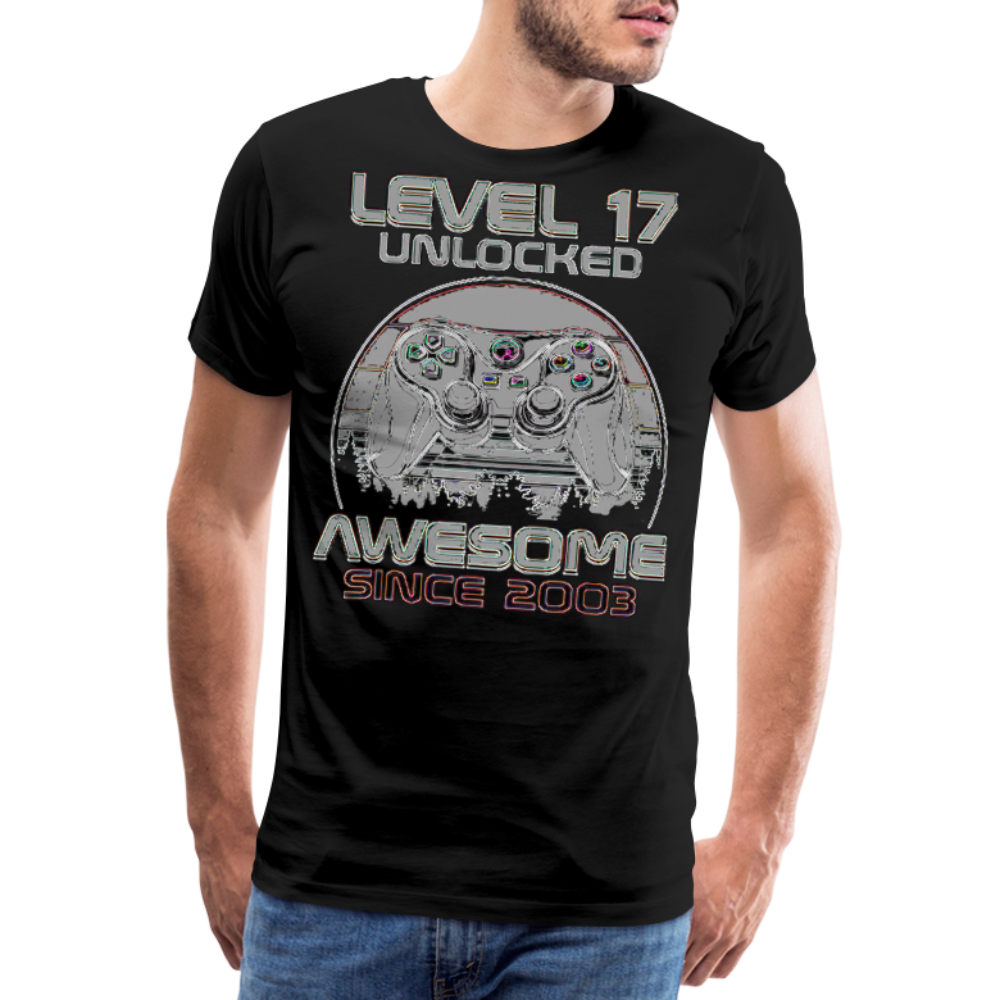 Gamer T-Shirt Top Level 17 Unlocked Fashion Herren Streetwear 100% Baumwolle - Schwarz