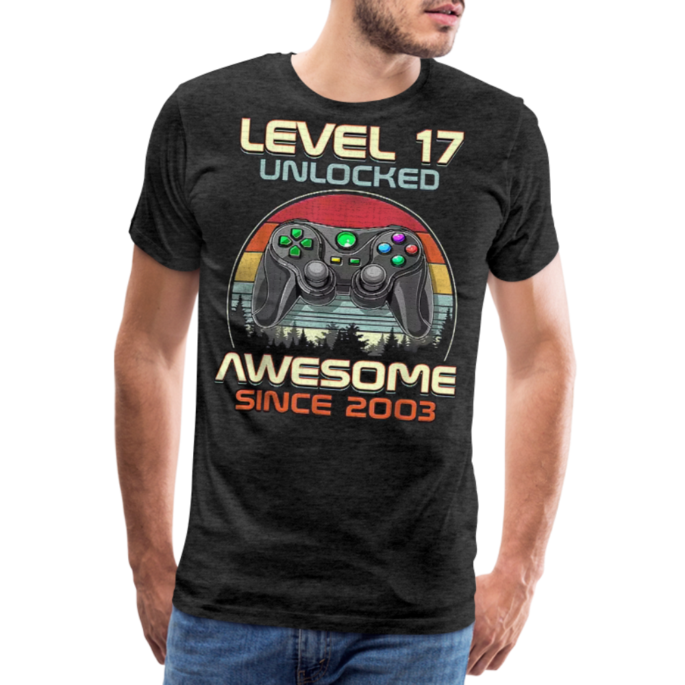 Gamer T-Shirt Top Level 17 Unlocked Fashion Herren Streetwear 100% Baumwolle - Anthrazit