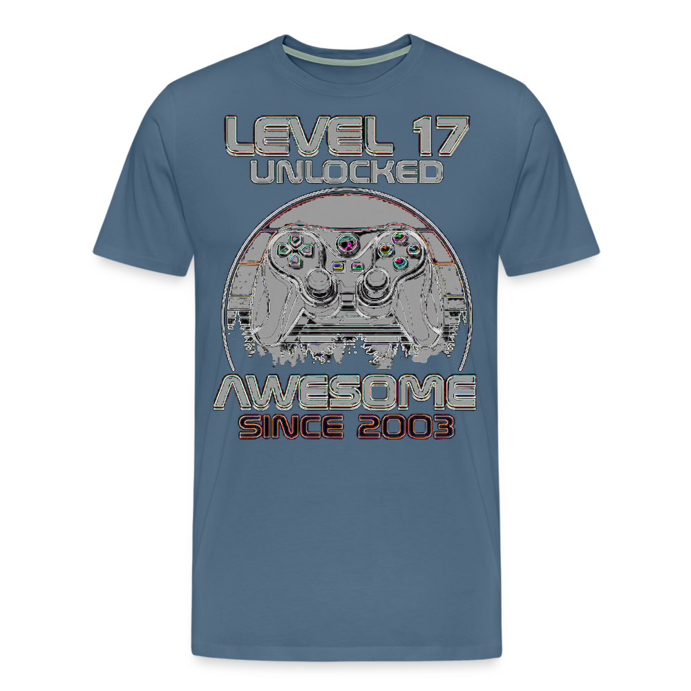 Gamer T-Shirt Top Level 17 Unlocked Fashion Herren Streetwear 100% Baumwolle - Blaugrau