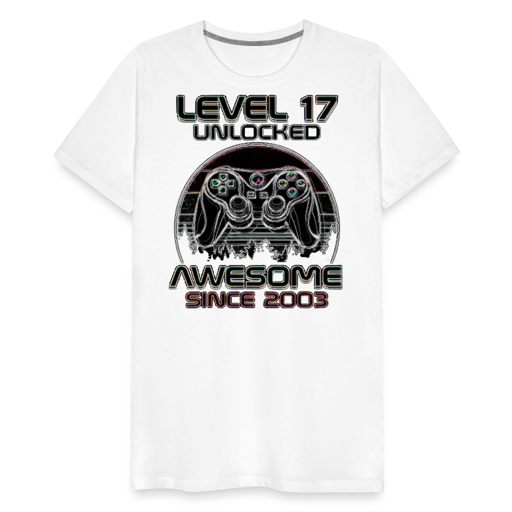 Gamer T-Shirt Top Level 17 Unlocked Fashion Herren Streetwear 100% Baumwolle - Weiß