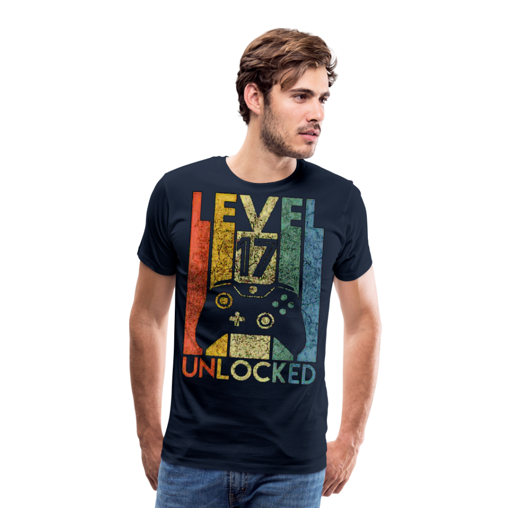 Gamer T-Shirt Top Level 17 Unlocked Fashion Herren Streetwear 100% Baumwolle - Navy