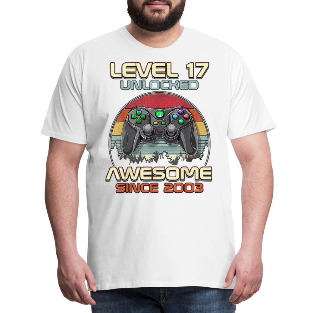 Gamer T-Shirt Top Level 17 Unlocked Fashion Herren Streetwear 100% Baumwolle - Weiß