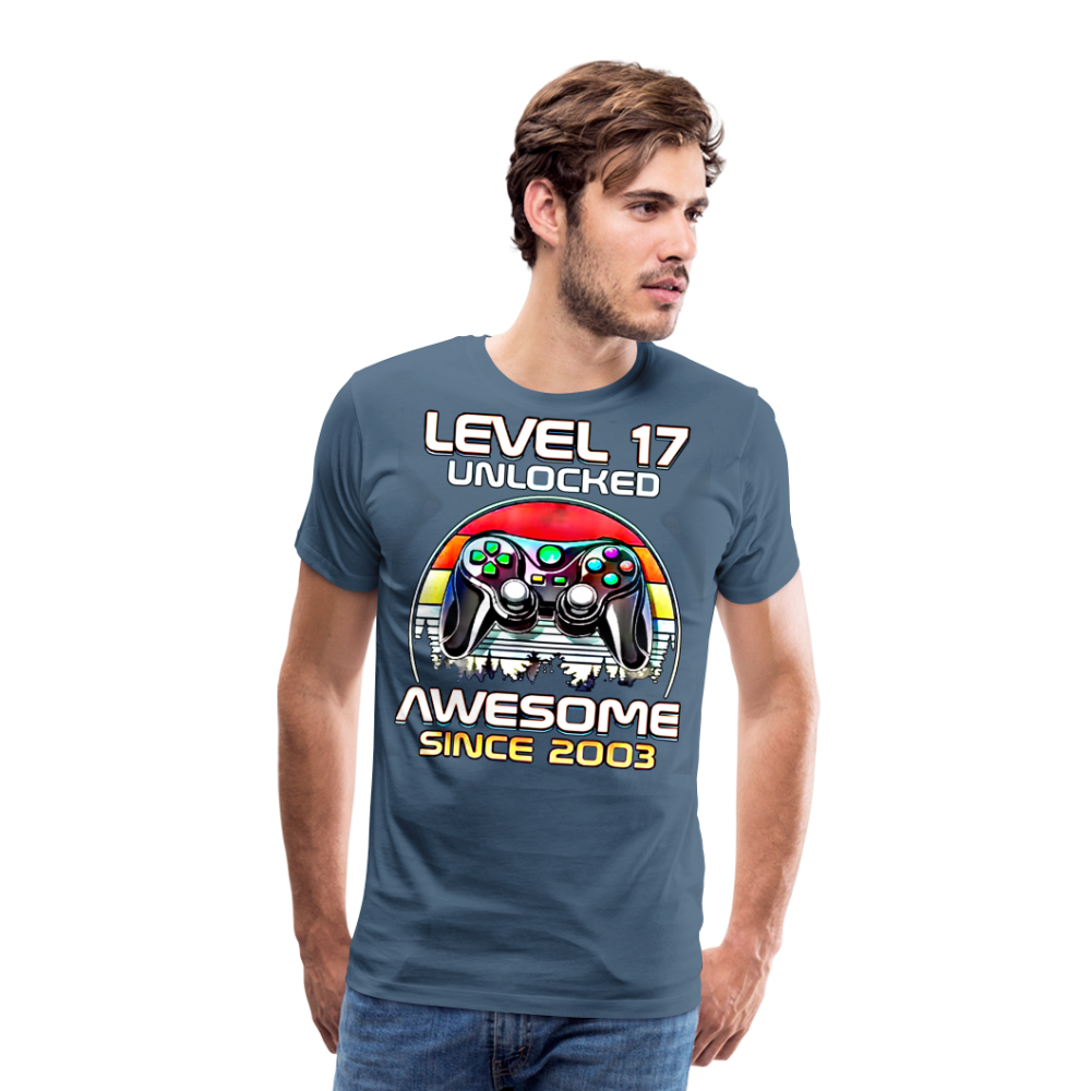 Gamer T-Shirt Top Level 17 Unlocked Fashion Herren Streetwear 100% Baumwolle - Blaugrau