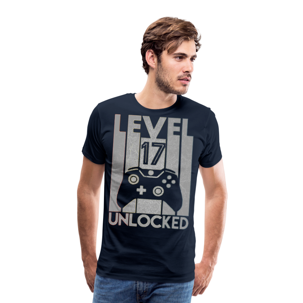 Gamer T-Shirt Top Level 17 Unlocked Fashion Herren Streetwear 100% Baumwolle - Navy
