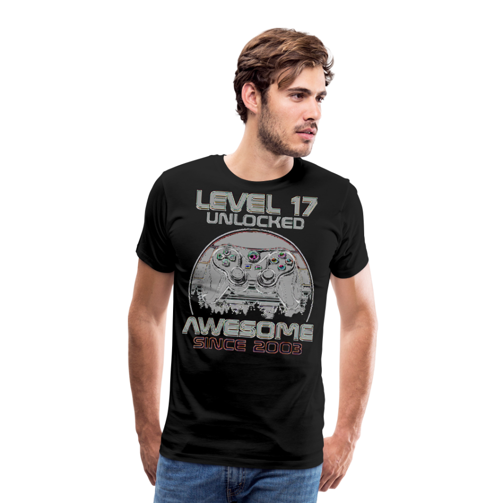 Gamer T-Shirt Top Level 17 Unlocked Fashion Herren Streetwear 100% Baumwolle - Schwarz