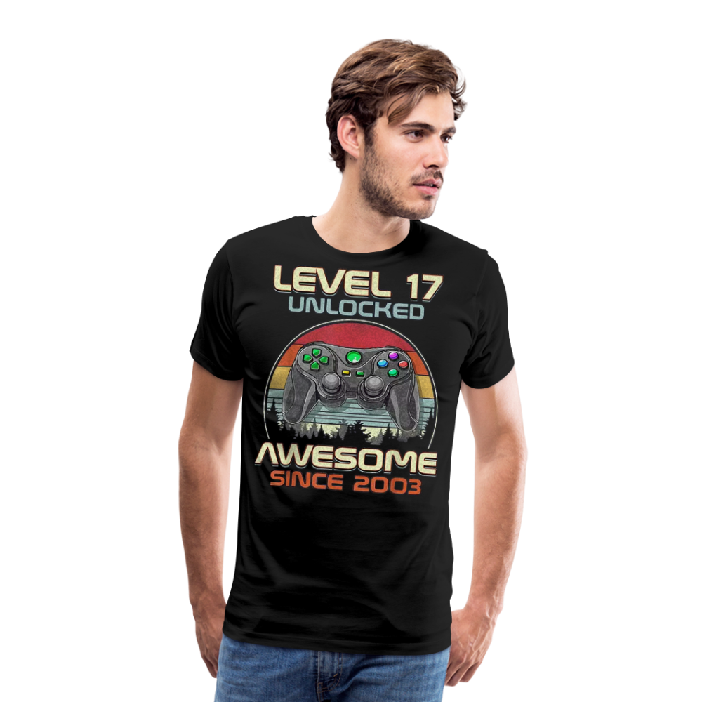 Gamer T-Shirt Top Level 17 Unlocked Fashion Herren Streetwear 100% Baumwolle - Schwarz