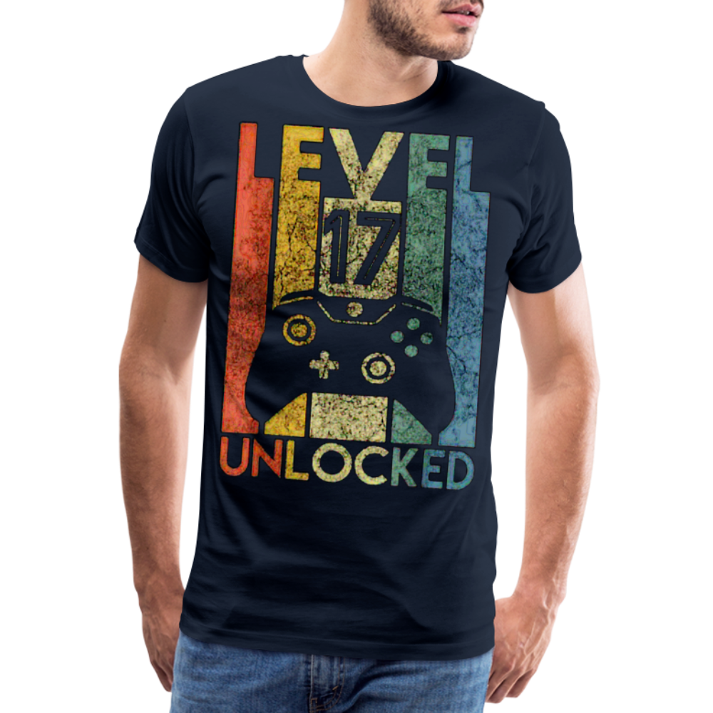 Gamer T-Shirt Top Level 17 Unlocked Fashion Herren Streetwear 100% Baumwolle - Navy