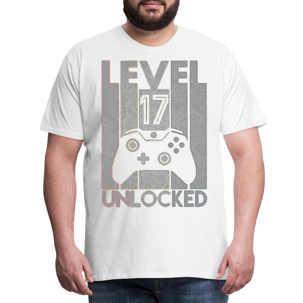 Gamer T-Shirt Top Level 17 Unlocked Fashion Herren Streetwear 100% Baumwolle - Weiß