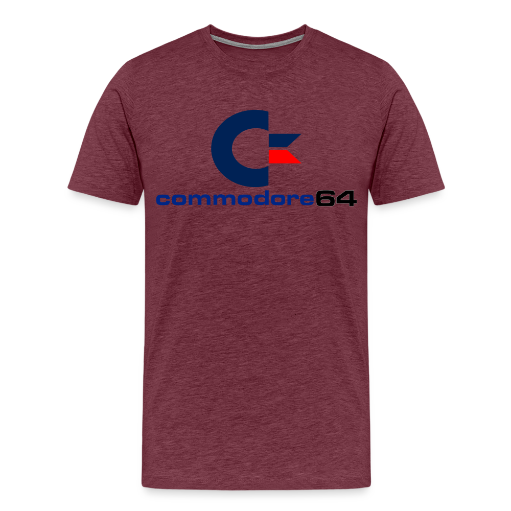 Fashion Herren Gaming Top Commodore T-Shirt Retro Streetwear 100 % Baumwolle - Bordeauxrot meliert