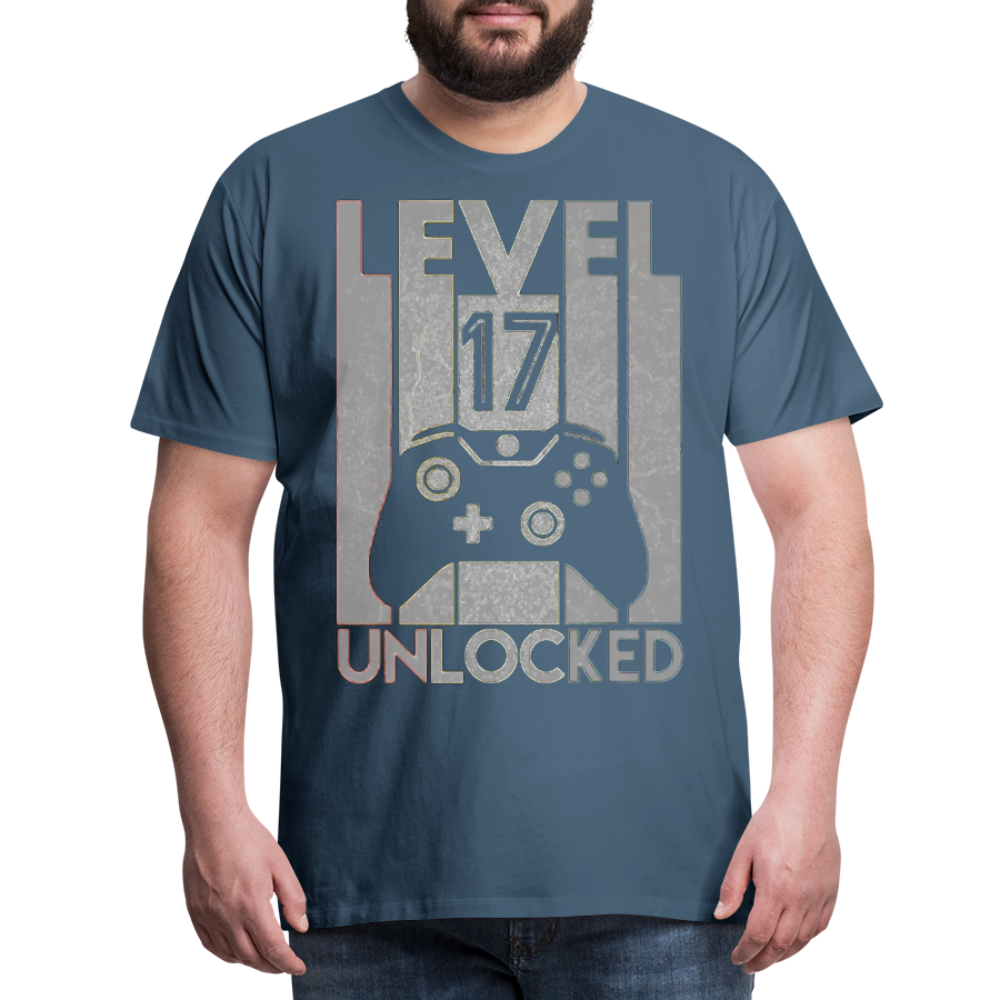 Gamer T-Shirt Top Level 17 Unlocked Fashion Herren Streetwear 100% Baumwolle - Blaugrau