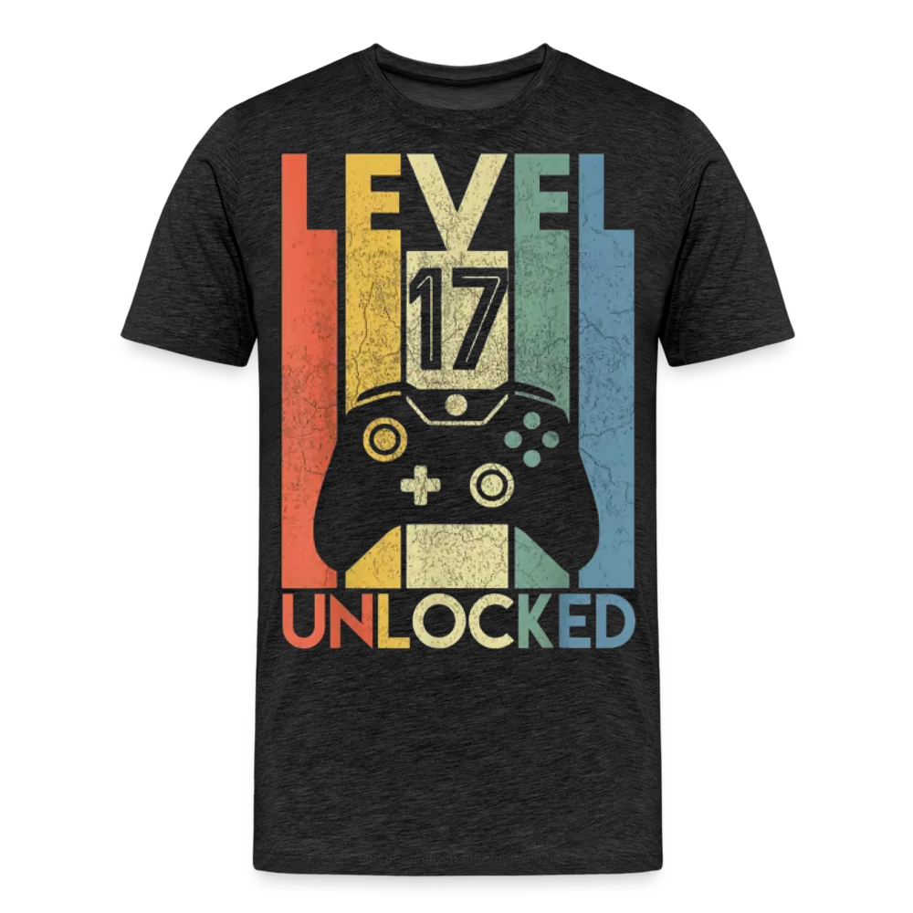 Gamer T-Shirt Top Level 17 Unlocked Fashion Herren Streetwear 100% Baumwolle - Anthrazit
