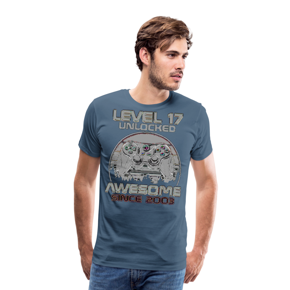 Gamer T-Shirt Top Level 17 Unlocked Fashion Herren Streetwear 100% Baumwolle - Blaugrau