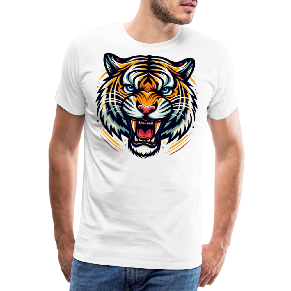 Herren T-Shirt Rundhals Unisex Tiger Sommer Streetwear Tank Top 100% Baumwolle - Weiß