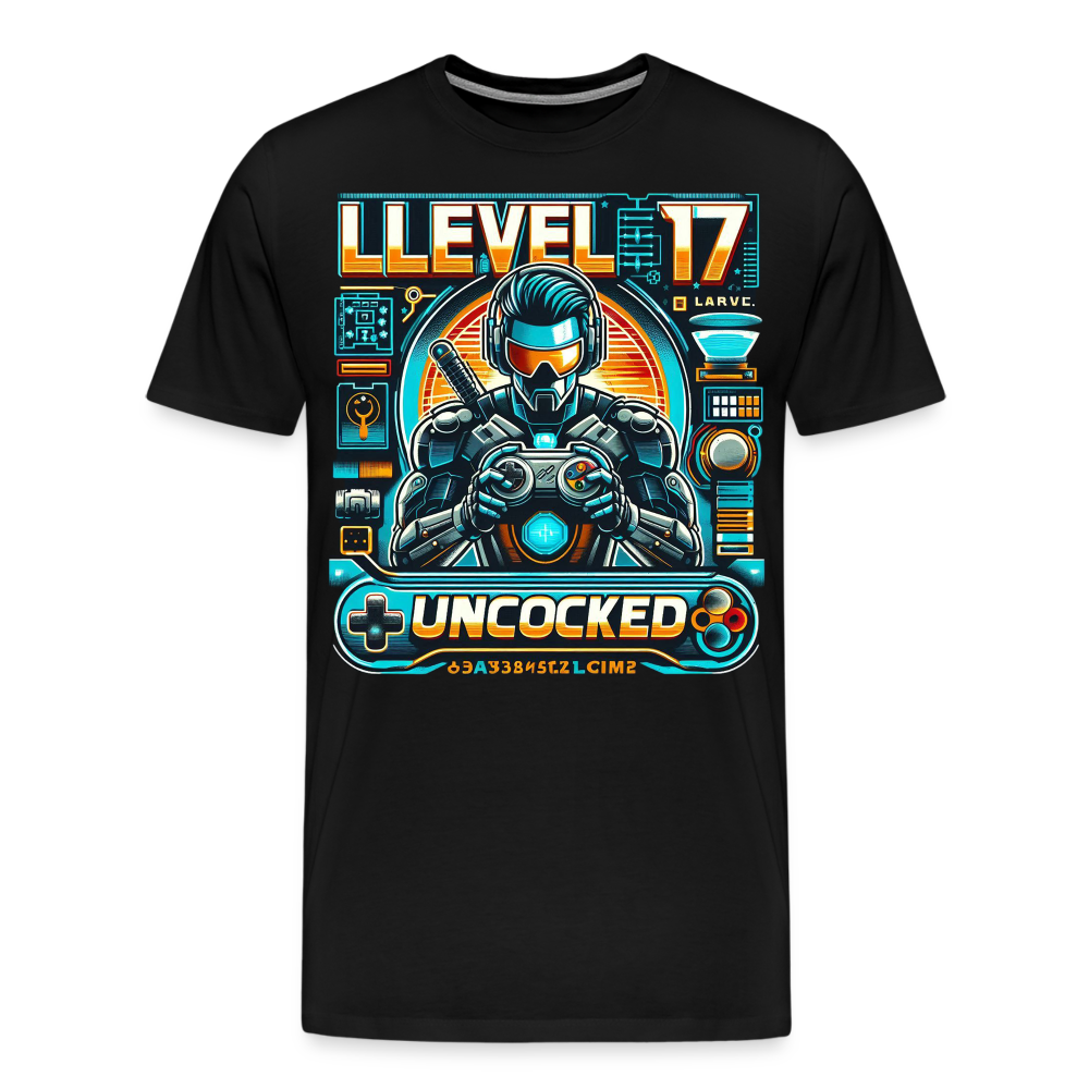 Gamer T-Shirt Top Level 17 Unlocked Fashion Herren Streetwear 100% Baumwolle - Schwarz