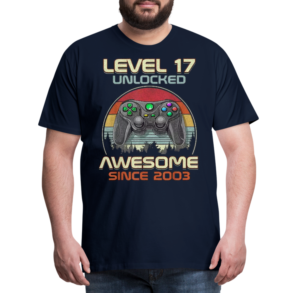 Gamer T-Shirt Top Level 17 Unlocked Fashion Herren Streetwear 100% Baumwolle - Navy