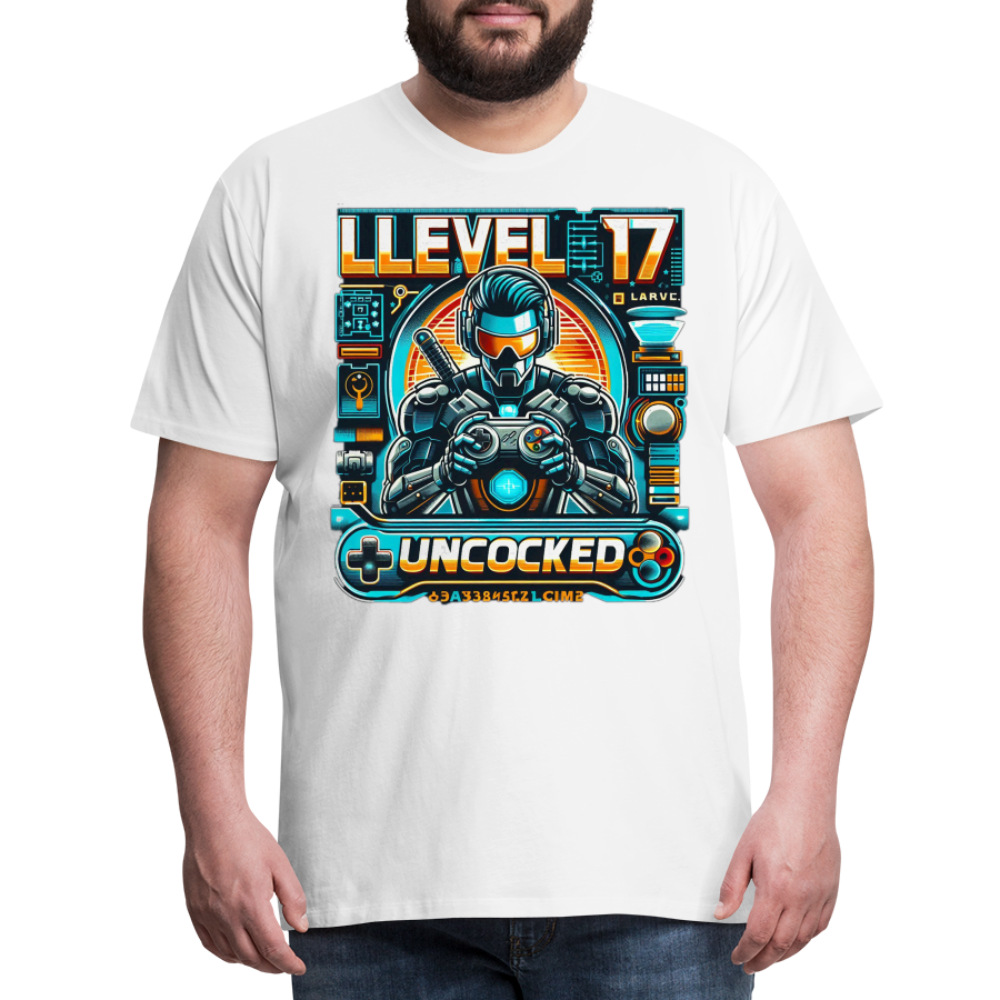 Gamer T-Shirt Top Level 17 Unlocked Fashion Herren Streetwear 100% Baumwolle - Weiß