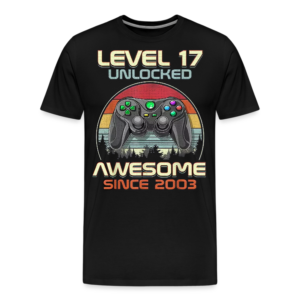 Gamer T-Shirt Top Level 17 Unlocked Fashion Herren Streetwear 100% Baumwolle - Schwarz