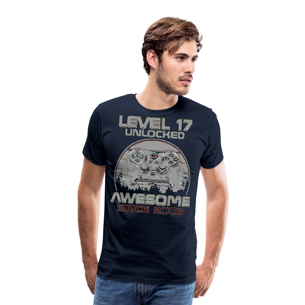 Gamer T-Shirt Top Level 17 Unlocked Fashion Herren Streetwear 100% Baumwolle - Navy