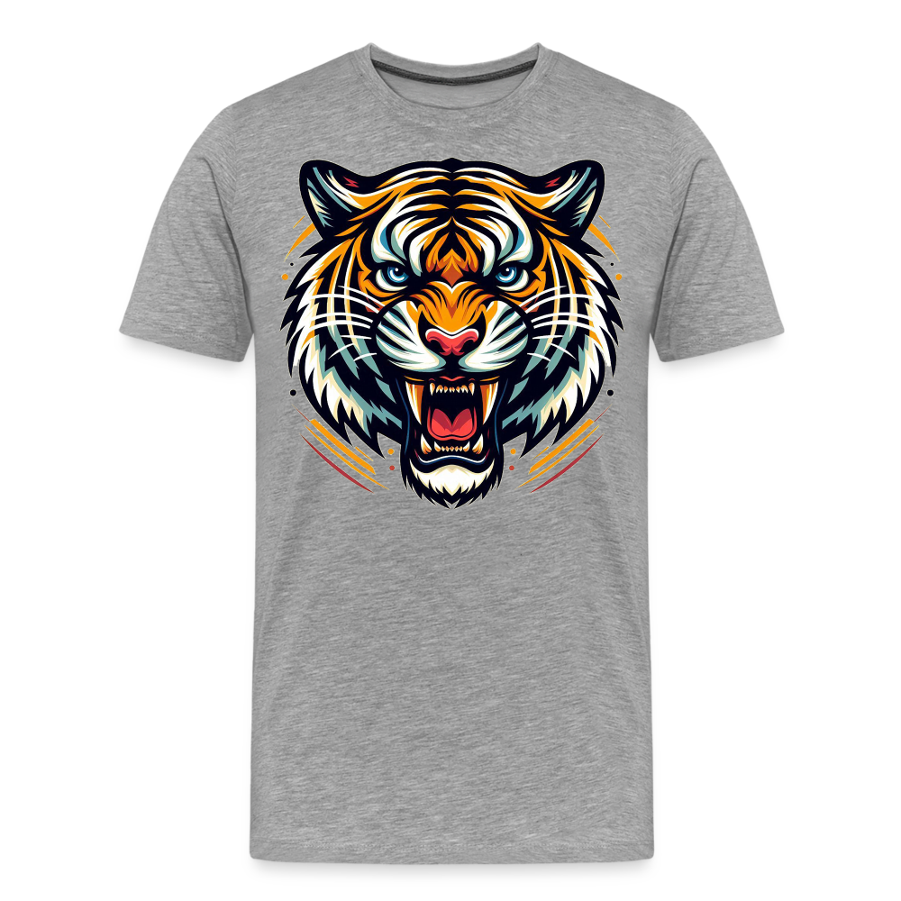 Herren T-Shirt Rundhals Unisex Tiger Sommer Streetwear Tank Top 100% Baumwolle - Grau meliert