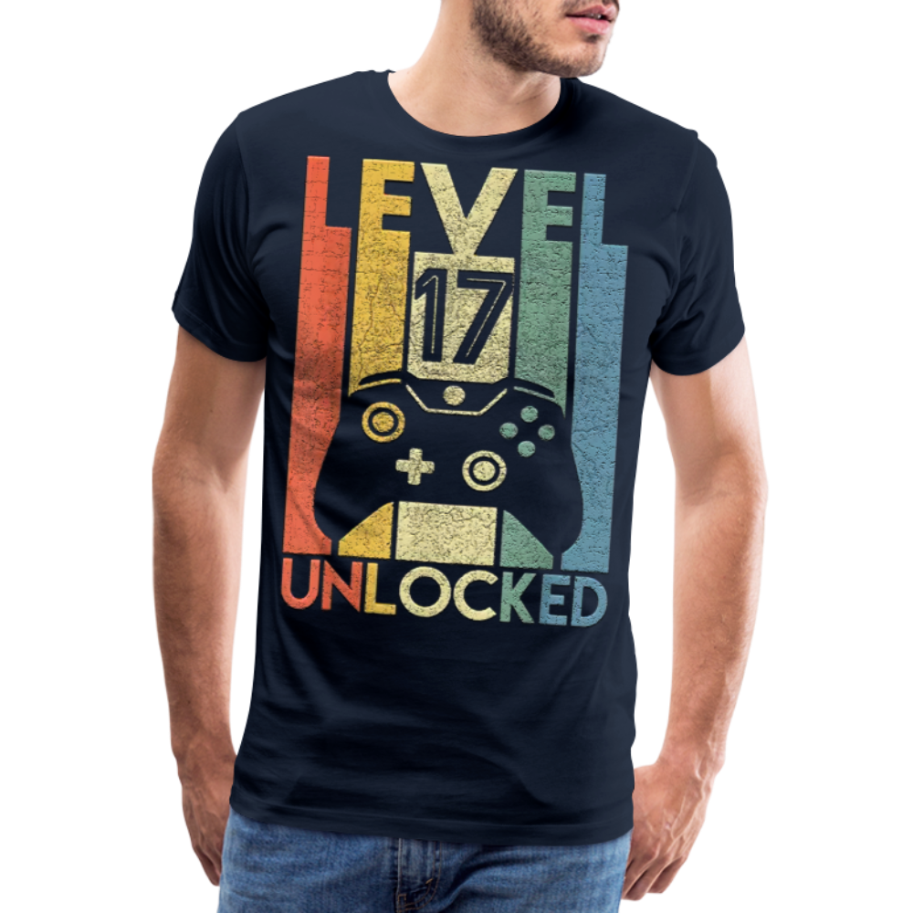 Gamer T-Shirt Top Level 17 Unlocked Fashion Herren Streetwear 100% Baumwolle - Navy