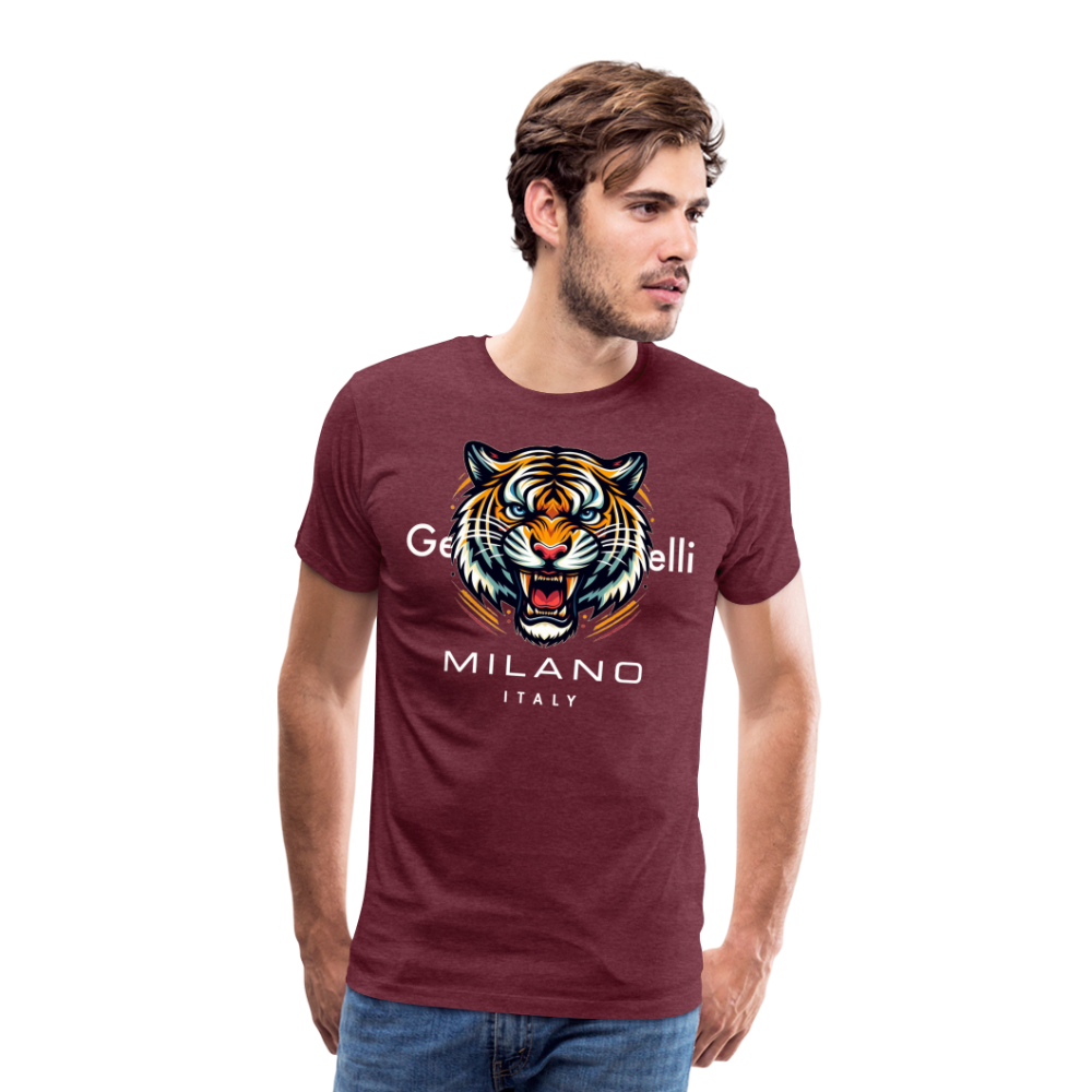Männer T-Shirt Rundhals Unisex Tiger Sommer Streetwear Tank Top 100% Baumwolle - Bordeauxrot meliert