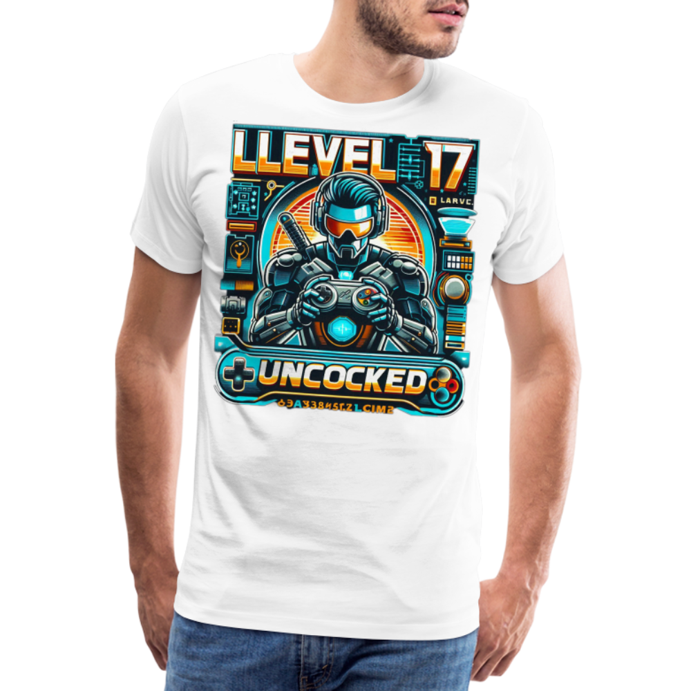 Gamer T-Shirt Top Level 17 Unlocked Fashion Herren Streetwear 100% Baumwolle - Weiß