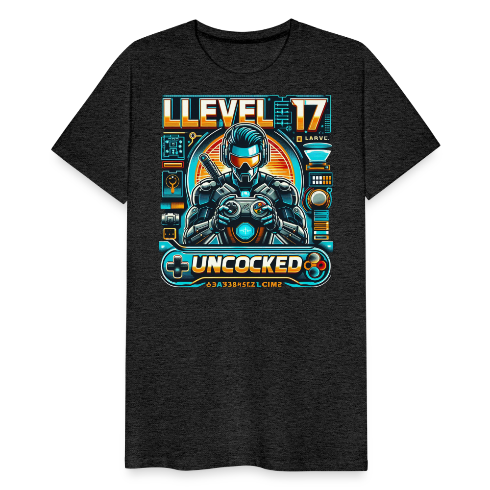 Gamer T-Shirt Top Level 17 Unlocked Fashion Herren Streetwear 100% Baumwolle - Anthrazit