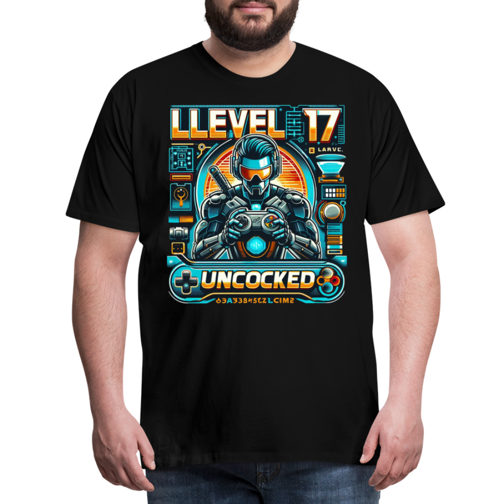 Gamer T-Shirt Top Level 17 Unlocked Fashion Herren Streetwear 100% Baumwolle - Schwarz
