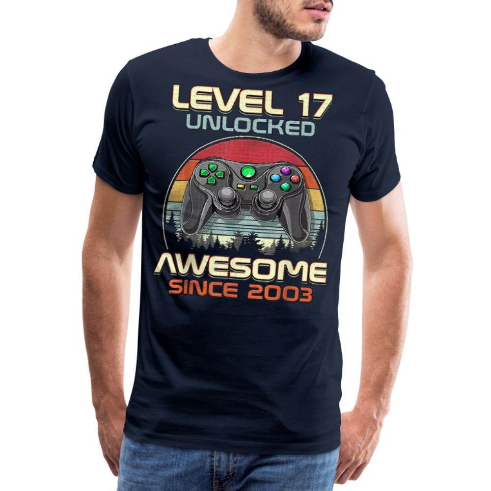 Gamer T-Shirt Top Level 17 Unlocked Fashion Herren Streetwear 100% Baumwolle - Navy
