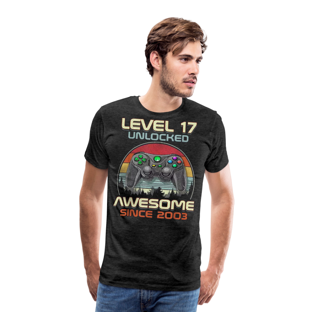 Gamer T-Shirt Top Level 17 Unlocked Fashion Herren Streetwear 100% Baumwolle - Anthrazit