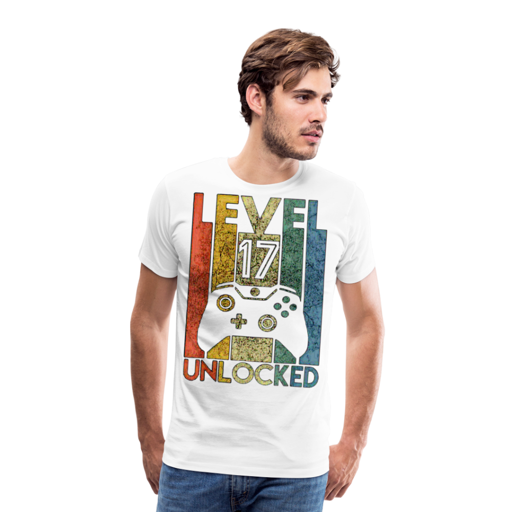 Gamer T-Shirt Top Level 17 Unlocked Fashion Herren Streetwear 100% Baumwolle - Weiß