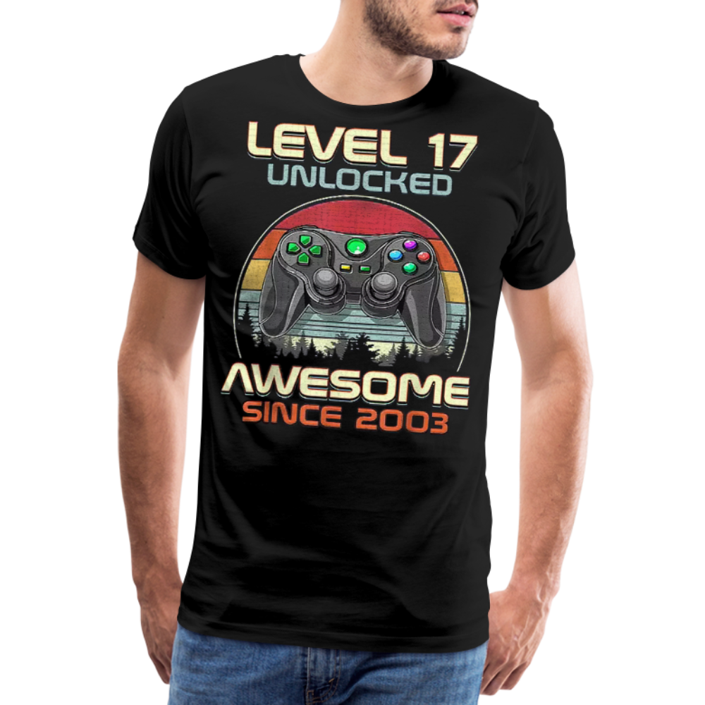 Gamer T-Shirt Top Level 17 Unlocked Fashion Herren Streetwear 100% Baumwolle - Schwarz