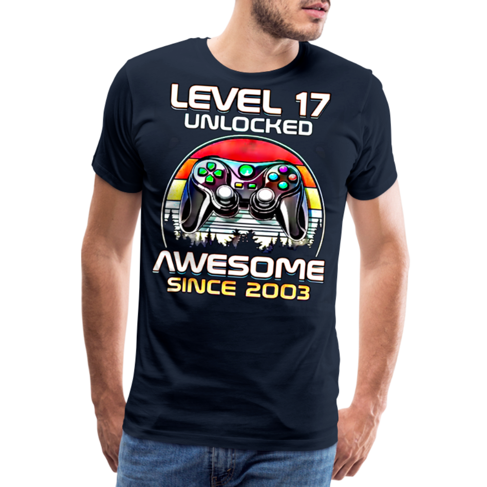 Gamer T-Shirt Top Level 17 Unlocked Fashion Herren Streetwear 100% Baumwolle - Navy